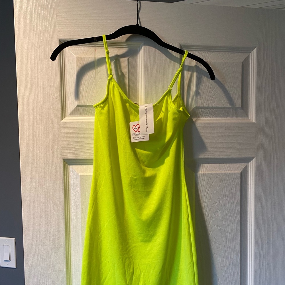 Neon yellow green mini dress casual